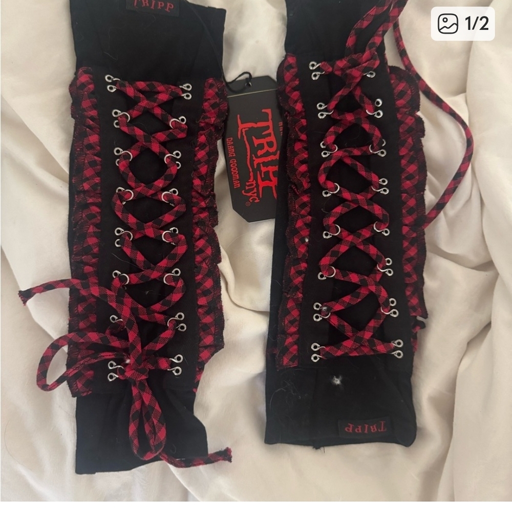 ISO Tripp NYC Black and Red Lace-Up Gloves